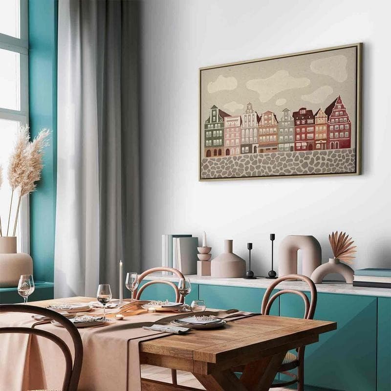 Quadro - Salt Square - Colorful Illustrated Townhouses Against a Cloudy Sky Background - 13