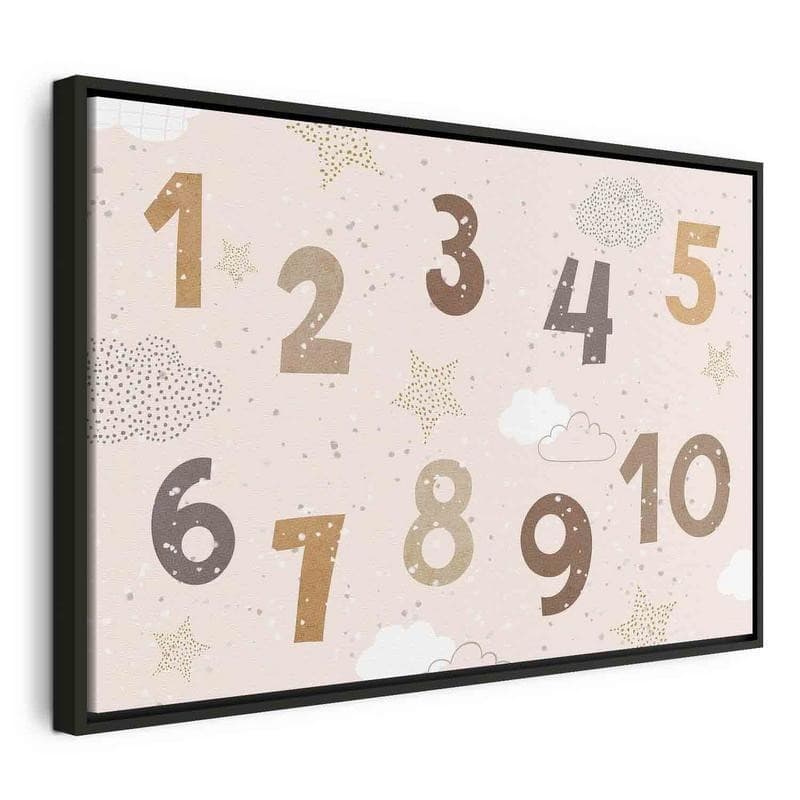 Quadro - Jumping Numbers - Numbers in a Subdued Beige-Brown Hue Among Snowflakes Stars and Clouds - 21