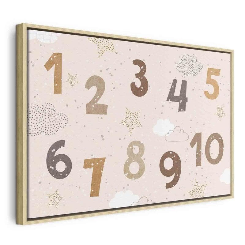 Quadro - Jumping Numbers - Numbers in a Subdued Beige-Brown Hue Among Snowflakes Stars and Clouds - 22