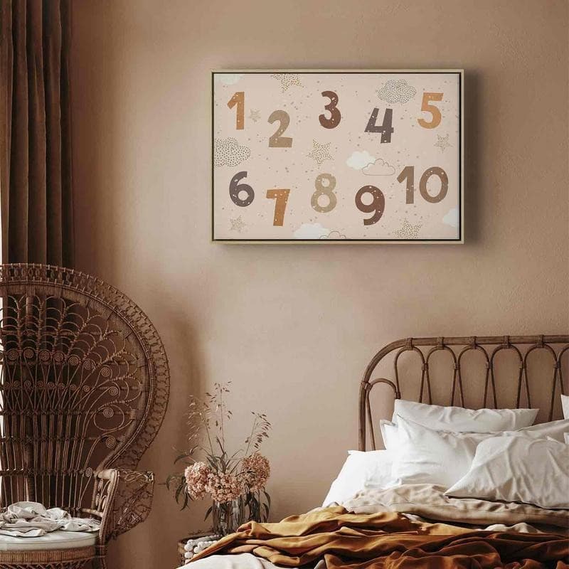 Quadro - Jumping Numbers - Numbers in a Subdued Beige-Brown Hue Among Snowflakes Stars and Clouds - 11