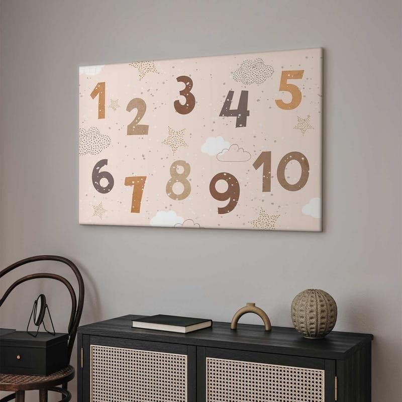 Quadro - Jumping Numbers - Numbers in a Subdued Beige-Brown Hue Among Snowflakes Stars and Clouds - 5