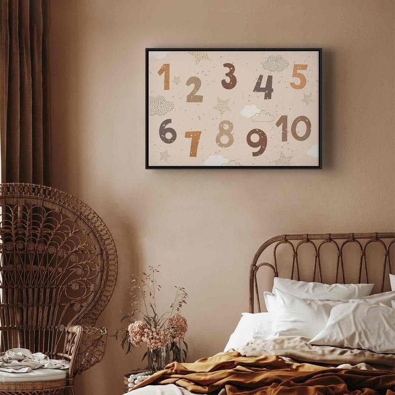 Quadro - Jumping Numbers - Numbers in a Subdued Beige-Brown Hue Among Snowflakes Stars and Clouds - 7