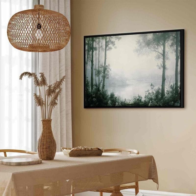 Quadro - Retro Landscape Grove Trees and Pond in Patinated Shades of Green - 12