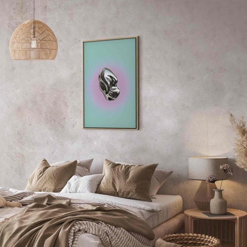 Quadro - Metallic Form - Abstract Sculpture on a Mint Background with a Purple Halo - 11
