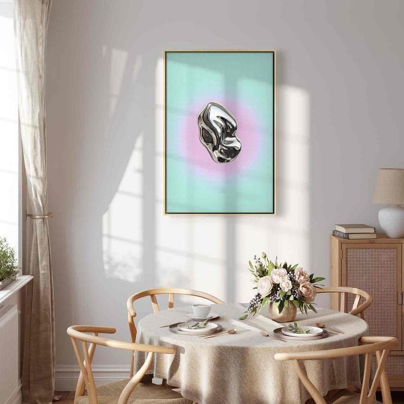 Quadro - Metallic Form - Abstract Sculpture on a Mint Background with a Purple Halo - 13