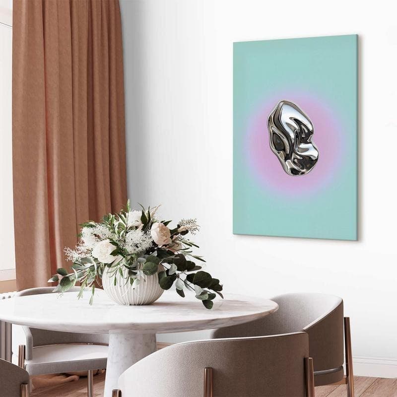 Quadro - Metallic Form - Abstract Sculpture on a Mint Background with a Purple Halo - 5