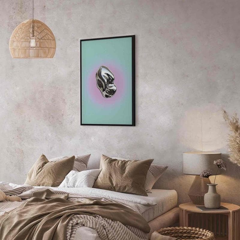Quadro - Metallic Form - Abstract Sculpture on a Mint Background with a Purple Halo - 7
