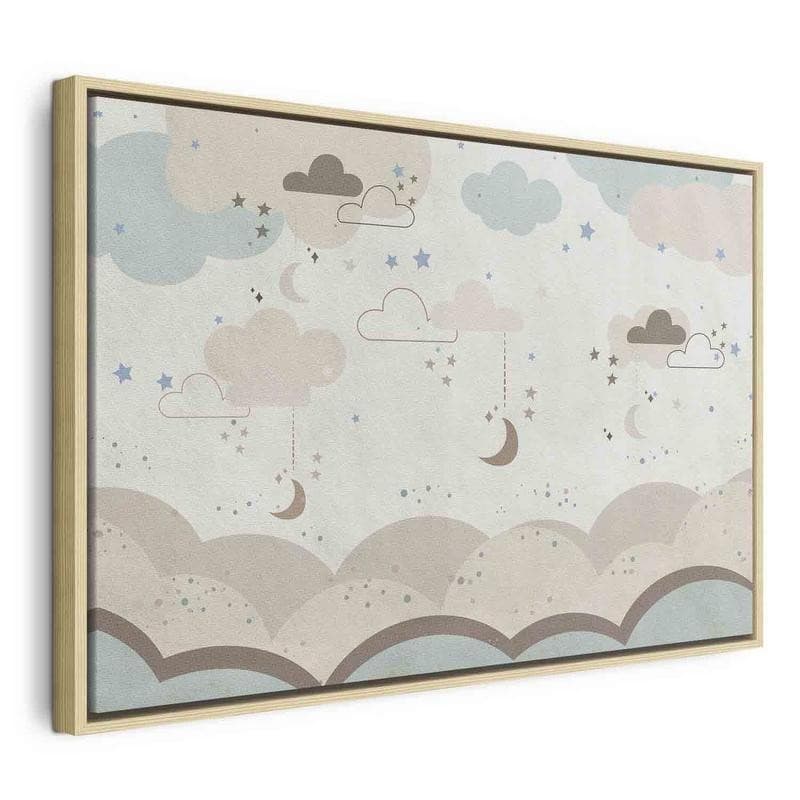 Quadro - Cloudy Night Sky - Moons in Brown and Beige Hues Among Clouds and Numerous Little Stars on a Light Background - 22