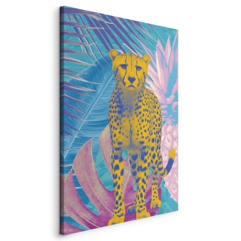 Quadro - Exotic Leopard - Colorful Portrait of a Cheetah Against Tropical Leaves - 20