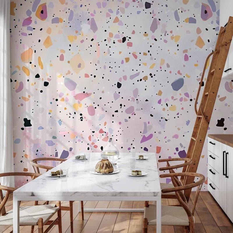 Carta da parati - Terrazzo in Confetti Style Violet-Pink Colorful Pattern - 11