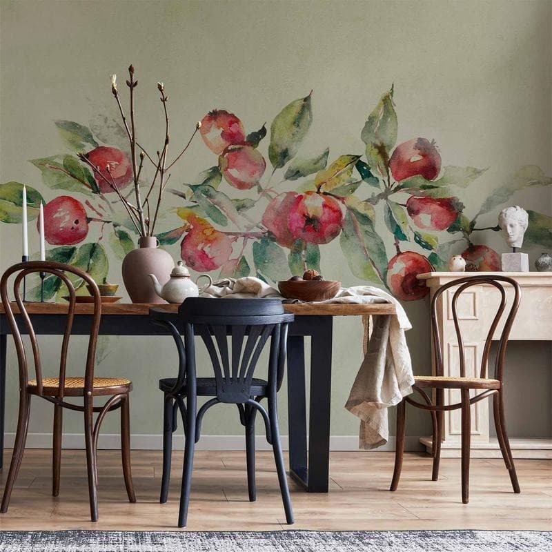 Carta da parati - Apple branch - delicate landscape with a plant and apples on a white background - 14