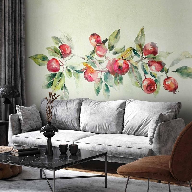 Carta da parati - Apple branch - delicate landscape with a plant and apples on a white background - 13