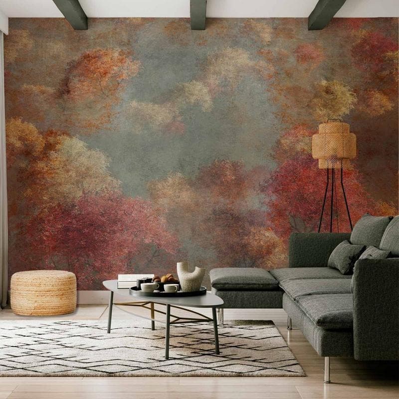 Carta da parati - Nature in autumn - landscape of autumn trees in painted retro style - 13