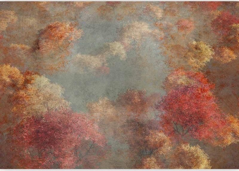 Carta da parati - Nature in autumn - landscape of autumn trees in painted retro style - 4