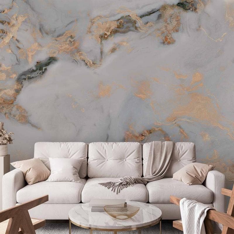 Carta da parati - White Stone - Elegant Marble With Golden Highlights - 13