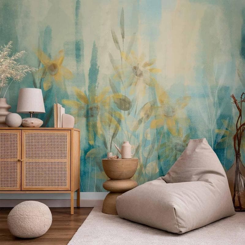 Carta da parati - A touch of summer - floral motif with a meadow of flowers in blue tones - 13