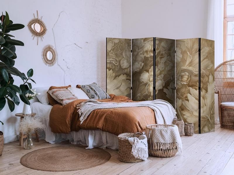 Paravento - Carved Floral Ornaments in Soft Sepia and Brown Tones - 3