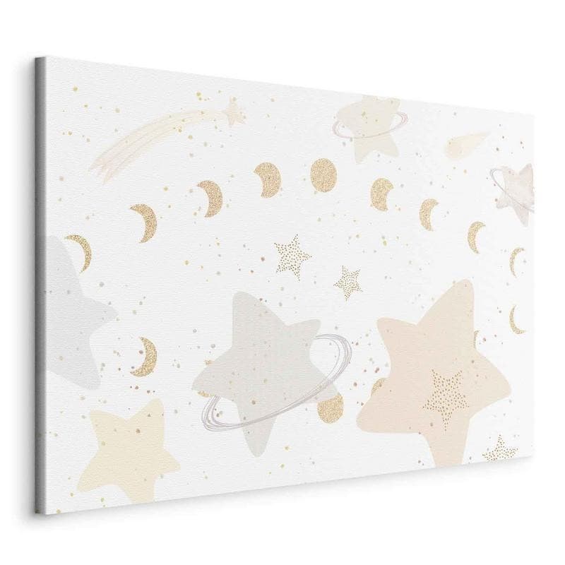 Quadro - Fairy-Tale Galaxy - Phases of the Moon in Yellow Tones Among Stars in Beige and Ash Colors with Stardust - 20