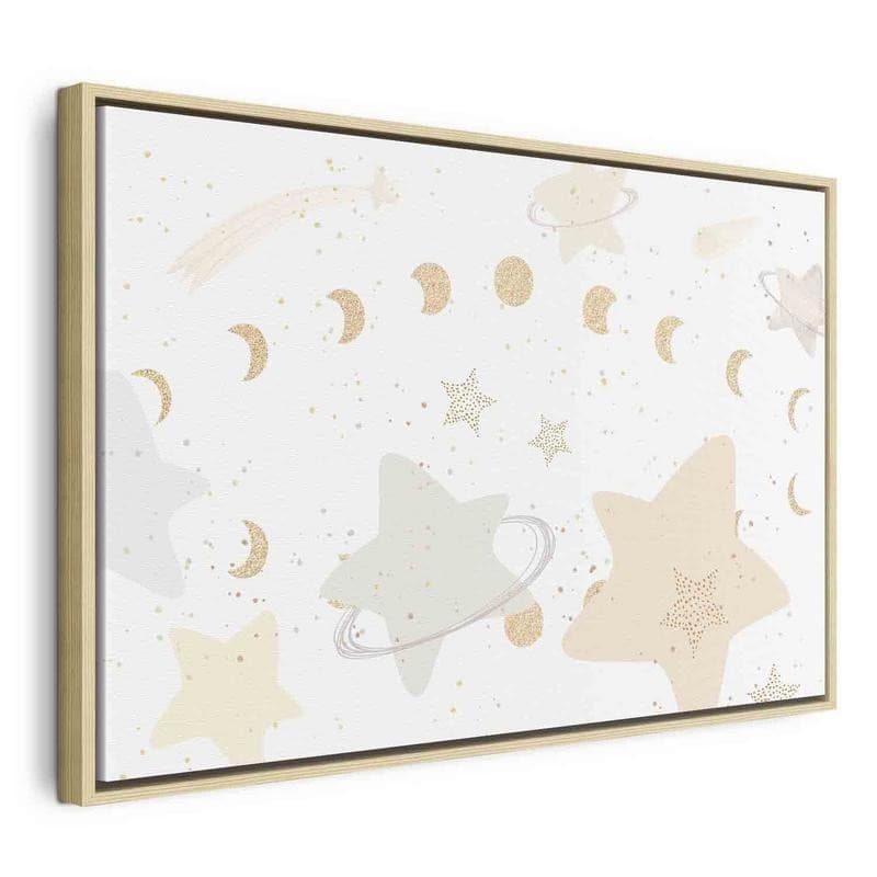 Quadro - Fairy-Tale Galaxy - Phases of the Moon in Yellow Tones Among Stars in Beige and Ash Colors with Stardust - 21