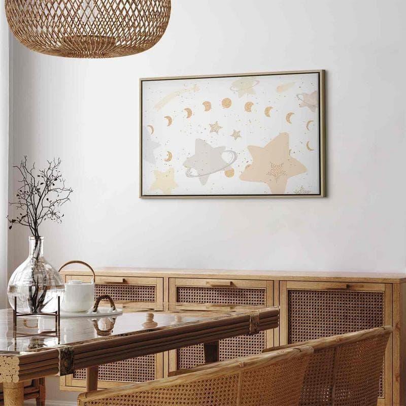 Quadro - Fairy-Tale Galaxy - Phases of the Moon in Yellow Tones Among Stars in Beige and Ash Colors with Stardust - 13