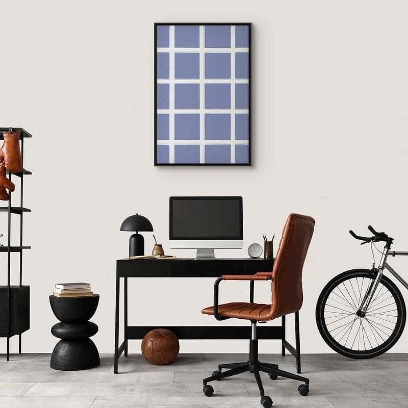 Quadro - Lines and Symmetry - Expressive White Grid on a Blue Background - 12