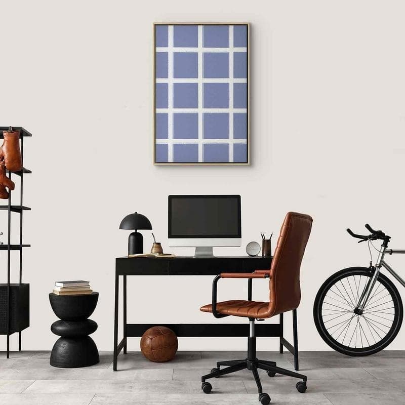Quadro - Lines and Symmetry - Expressive White Grid on a Blue Background - 13
