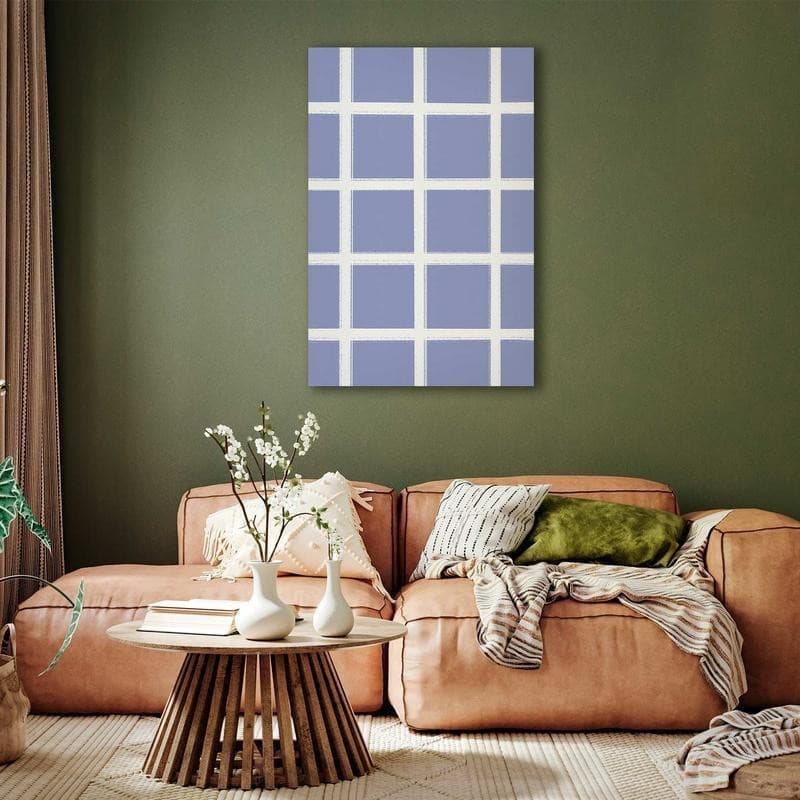 Quadro - Lines and Symmetry - Expressive White Grid on a Blue Background - 5
