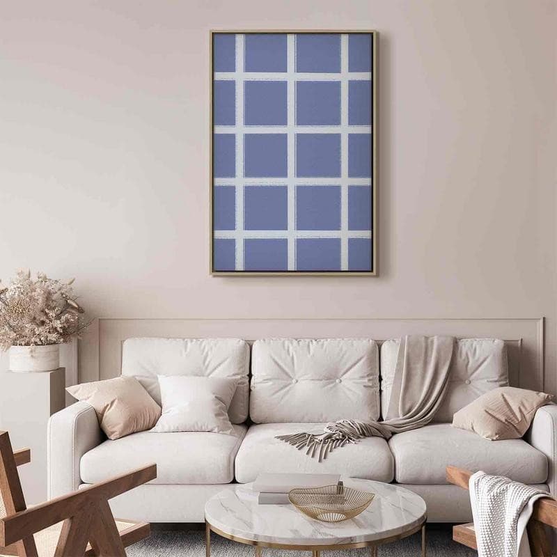 Quadro - Lines and Symmetry - Expressive White Grid on a Blue Background - 6