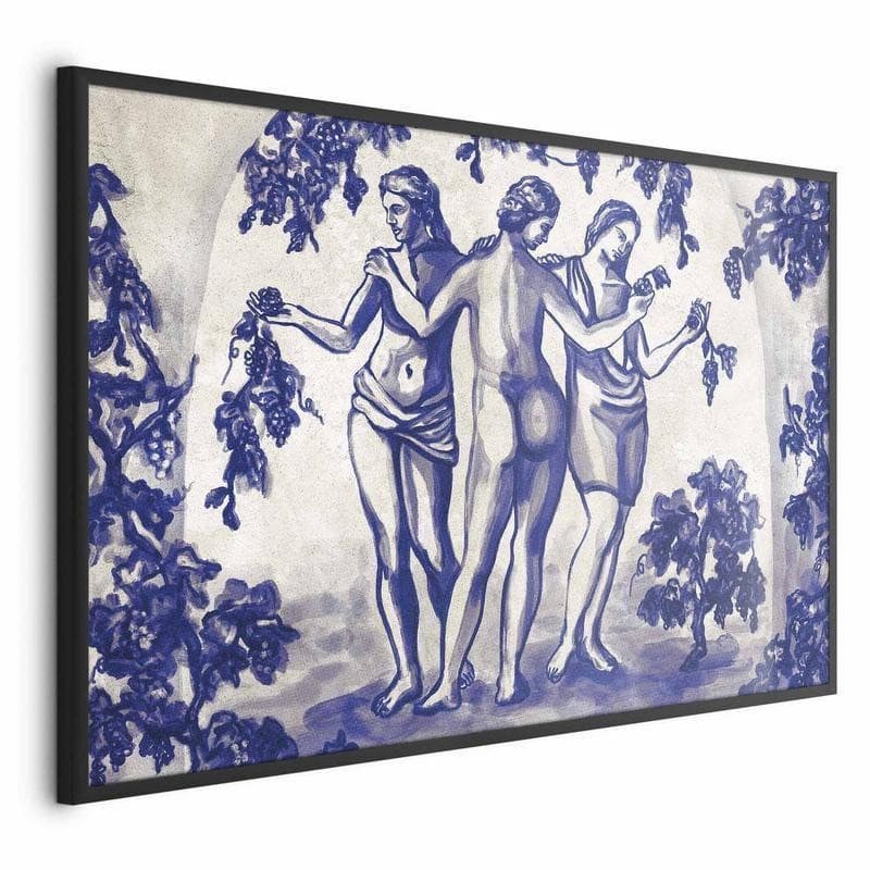 Poster - Ancient Vineyard - three women in a portal painted in blue ink - 15