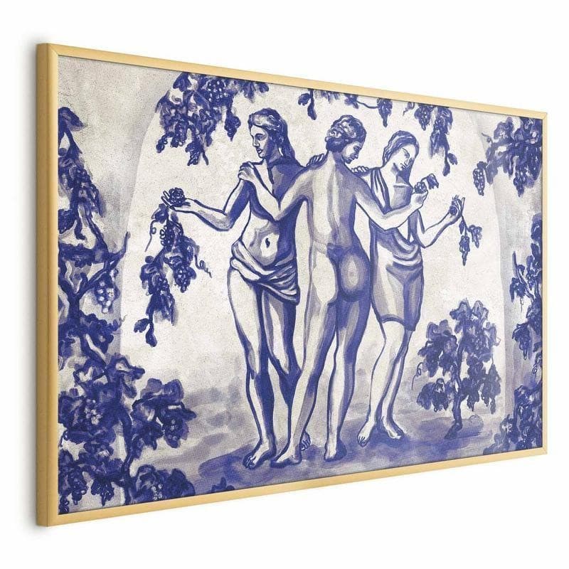 Poster - Ancient Vineyard - three women in a portal painted in blue ink - 16