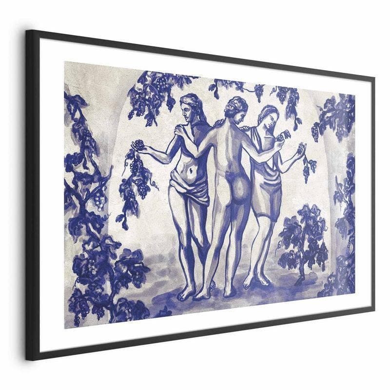Poster - Ancient Vineyard - three women in a portal painted in blue ink - 17