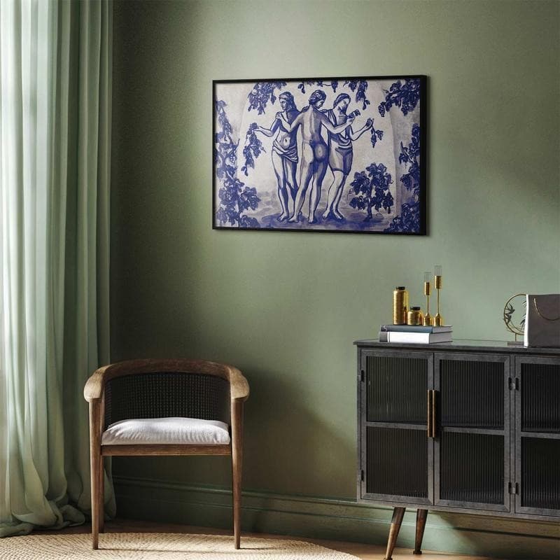 Poster - Ancient Vineyard - three women in a portal painted in blue ink - 8