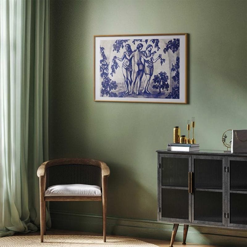 Poster - Ancient Vineyard - three women in a portal painted in blue ink - 10