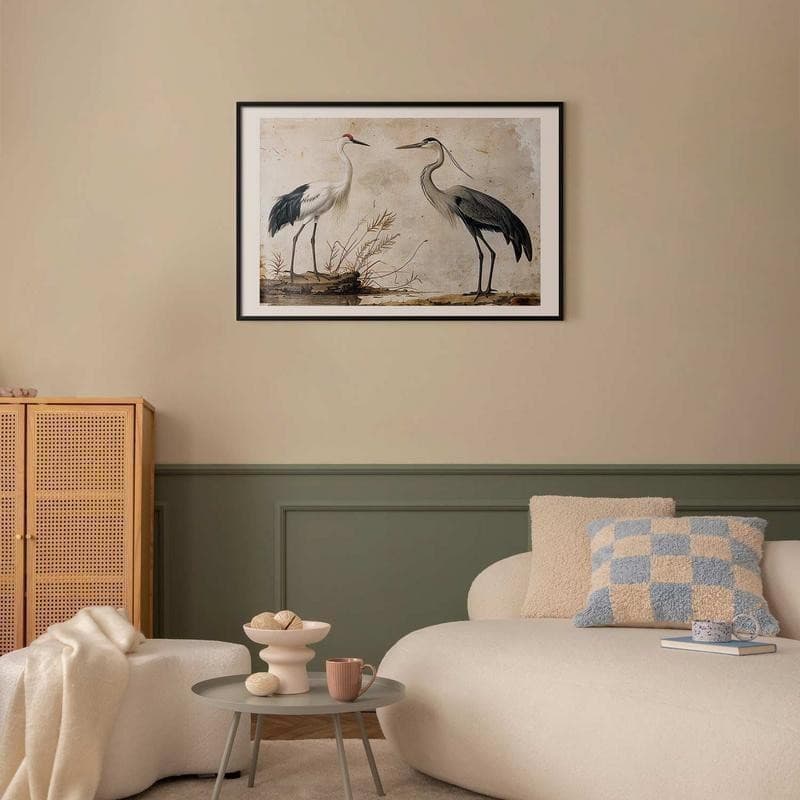 Poster - Birds from an Old Engraving - vintage-style illustration of a heron and a crane - 11