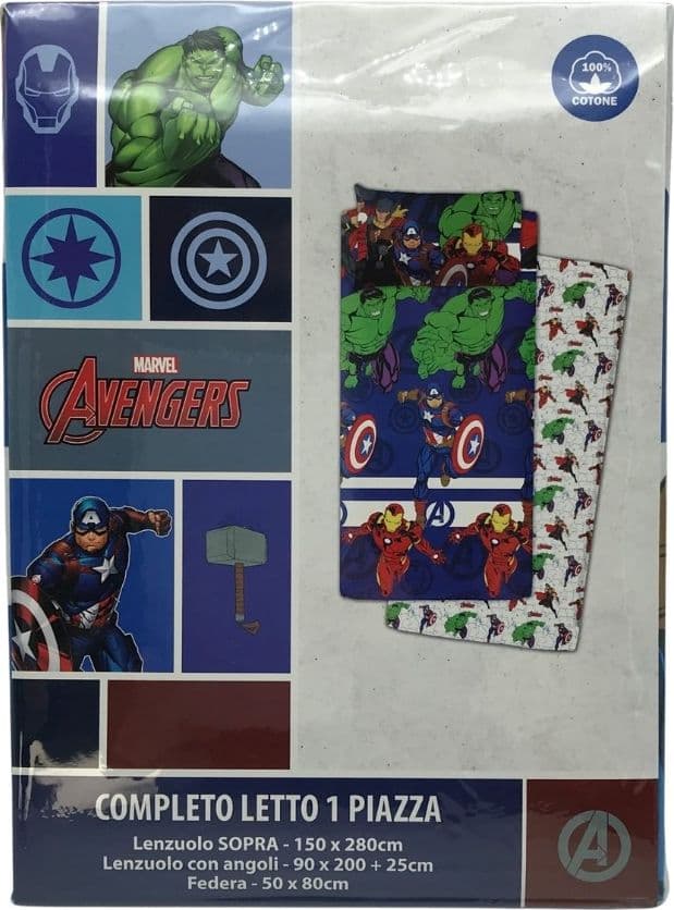 Completo letto singolo Avengers Marvel in cotone