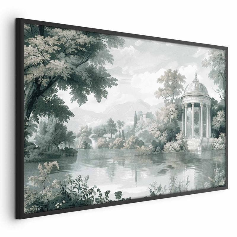 Poster - Landscape with a Park and Lake in Retro Greens - 16