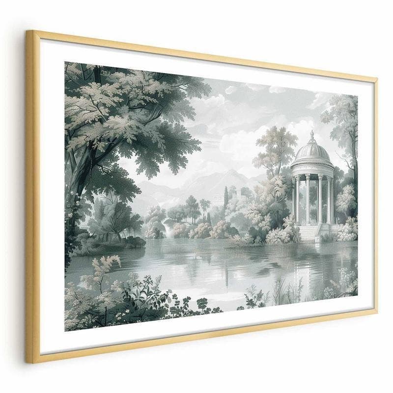 Poster - Landscape with a Park and Lake in Retro Greens - 17