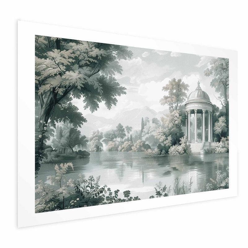 Poster - Landscape with a Park and Lake in Retro Greens - 15