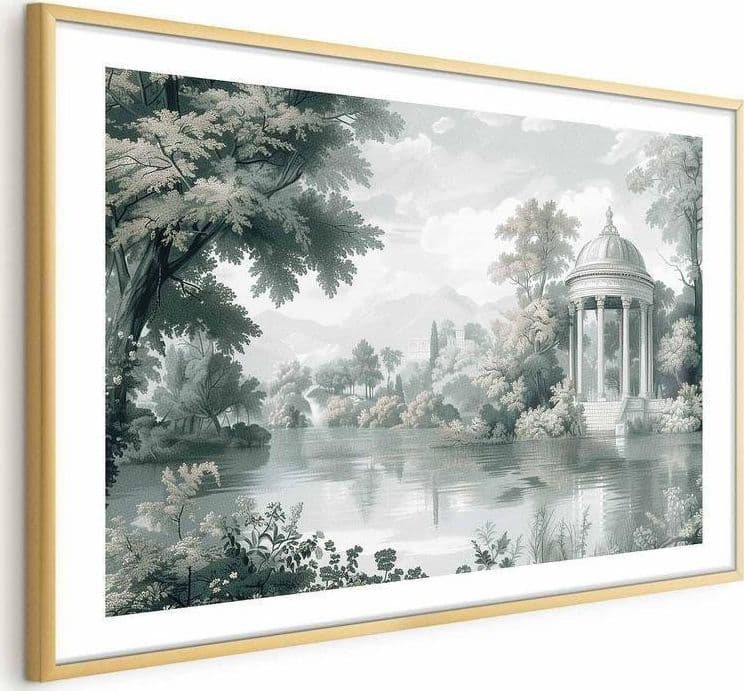 Poster - Landscape with a Park and Lake in Retro Greens - 4