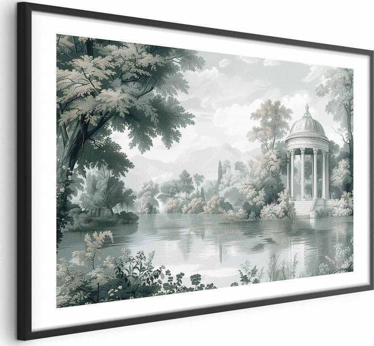 Poster - Landscape with a Park and Lake in Retro Greens - 5
