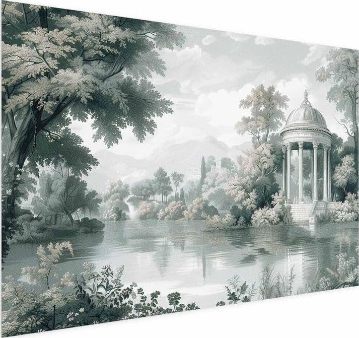 Poster - Landscape with a Park and Lake in Retro Greens - 6