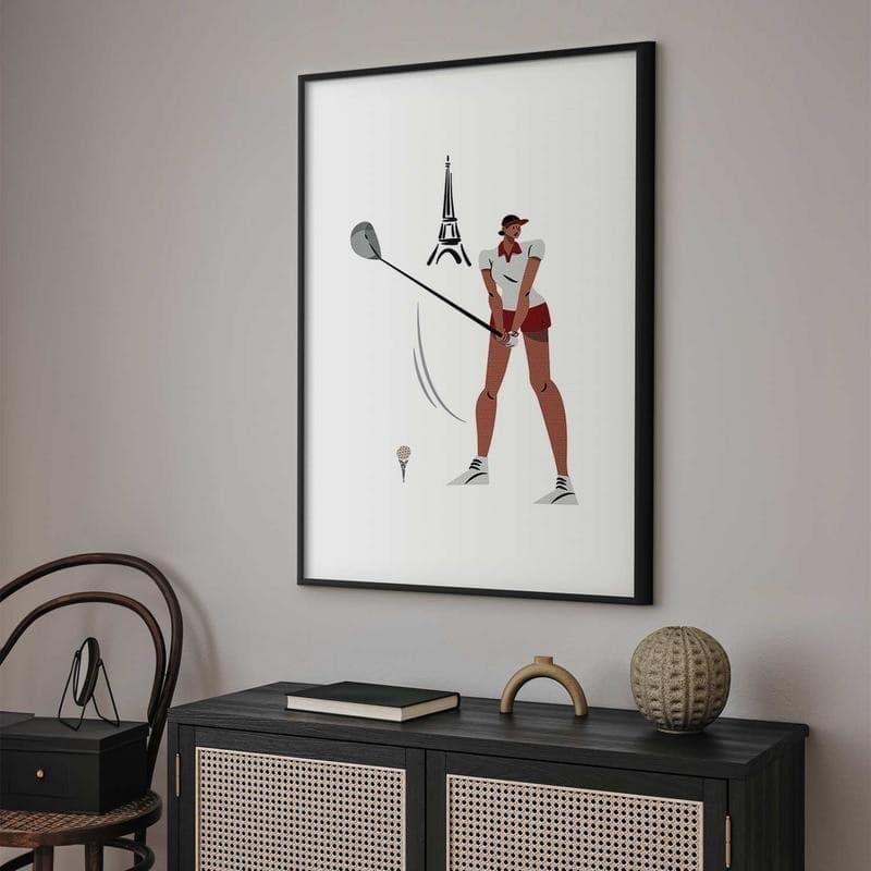 Poster - Illustration of a Female Golfer with the Eiffel Tower in the Background - 11