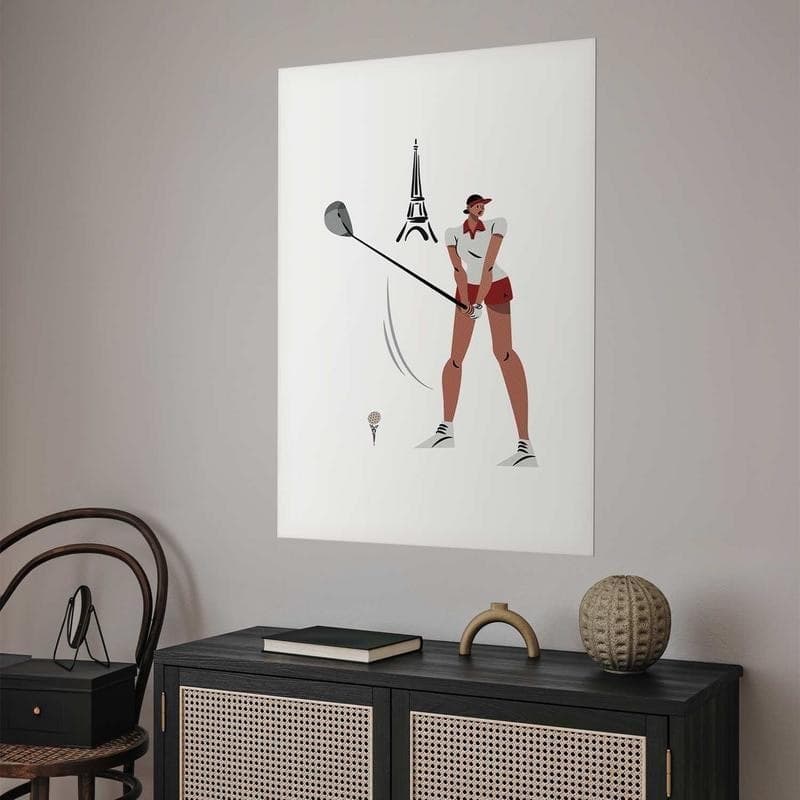 Poster - Illustration of a Female Golfer with the Eiffel Tower in the Background - 12