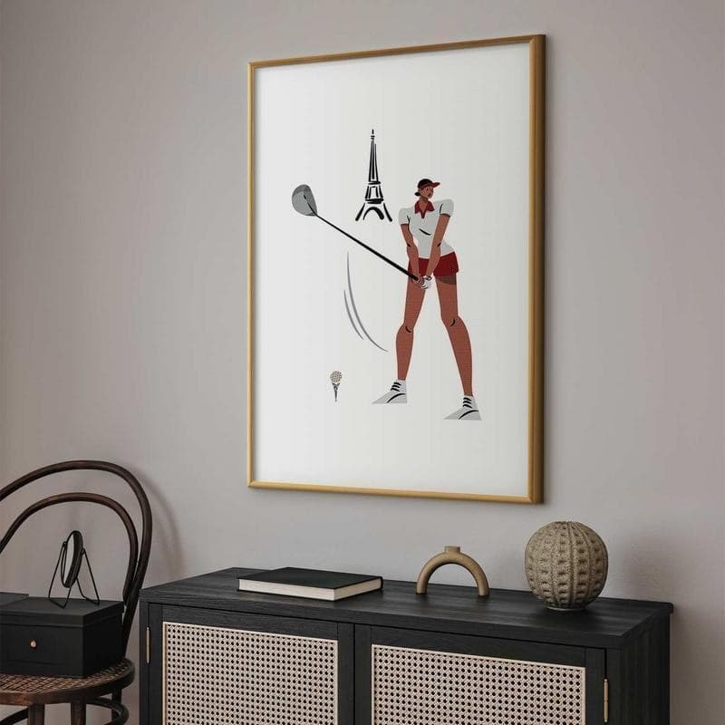 Poster - Illustration of a Female Golfer with the Eiffel Tower in the Background - 10
