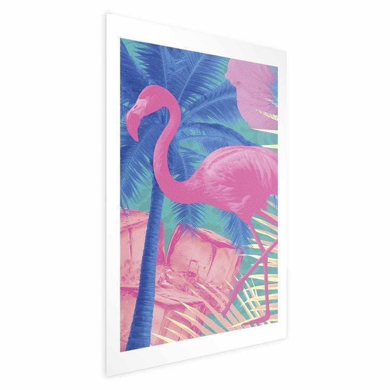 Poster - Pink Flamingo - abstract flamingo against a background of palm trees and ice cubes - 15