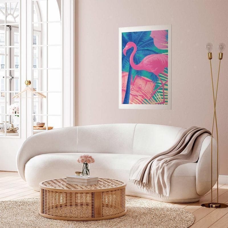 Poster - Pink Flamingo - abstract flamingo against a background of palm trees and ice cubes - 12