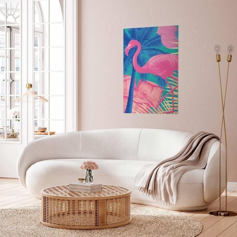 Poster - Pink Flamingo - abstract flamingo against a background of palm trees and ice cubes - 7