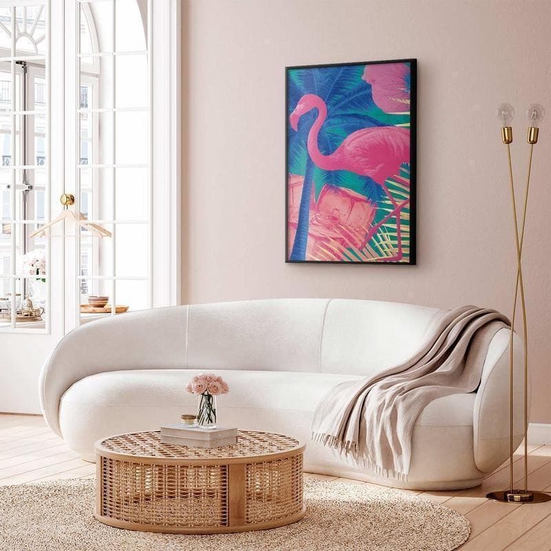 Poster - Pink Flamingo - abstract flamingo against a background of palm trees and ice cubes - 8