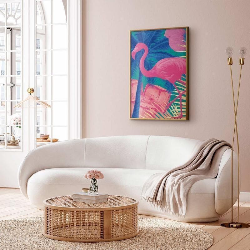 Poster - Pink Flamingo - abstract flamingo against a background of palm trees and ice cubes - 9