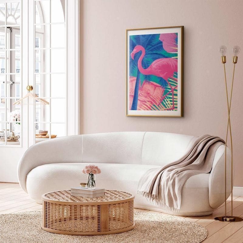 Poster - Pink Flamingo - abstract flamingo against a background of palm trees and ice cubes - 10